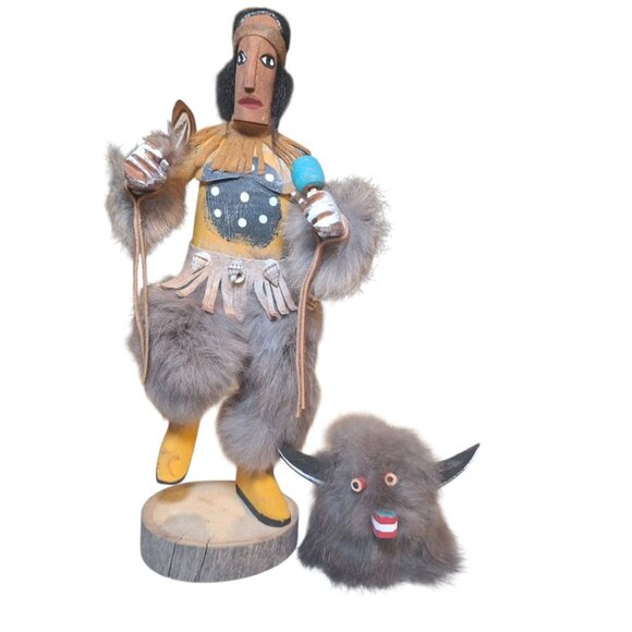 Kachina Doll‎ Buffalo Mask RB Vintage Native Folk Art Indian Fur Wood 12 Inch - Picture 7 of 13